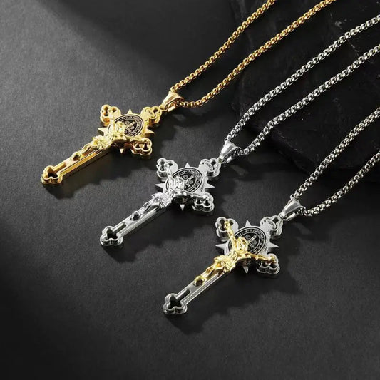 Saint Benedict Cross & Inscriptions Crucifix Necklace