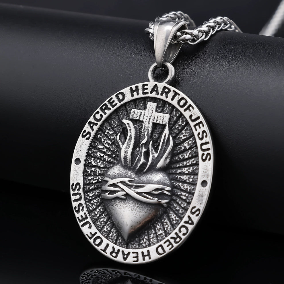 Vintage Titanium Steel Heart Design Cross Pendant Necklace Amenvia